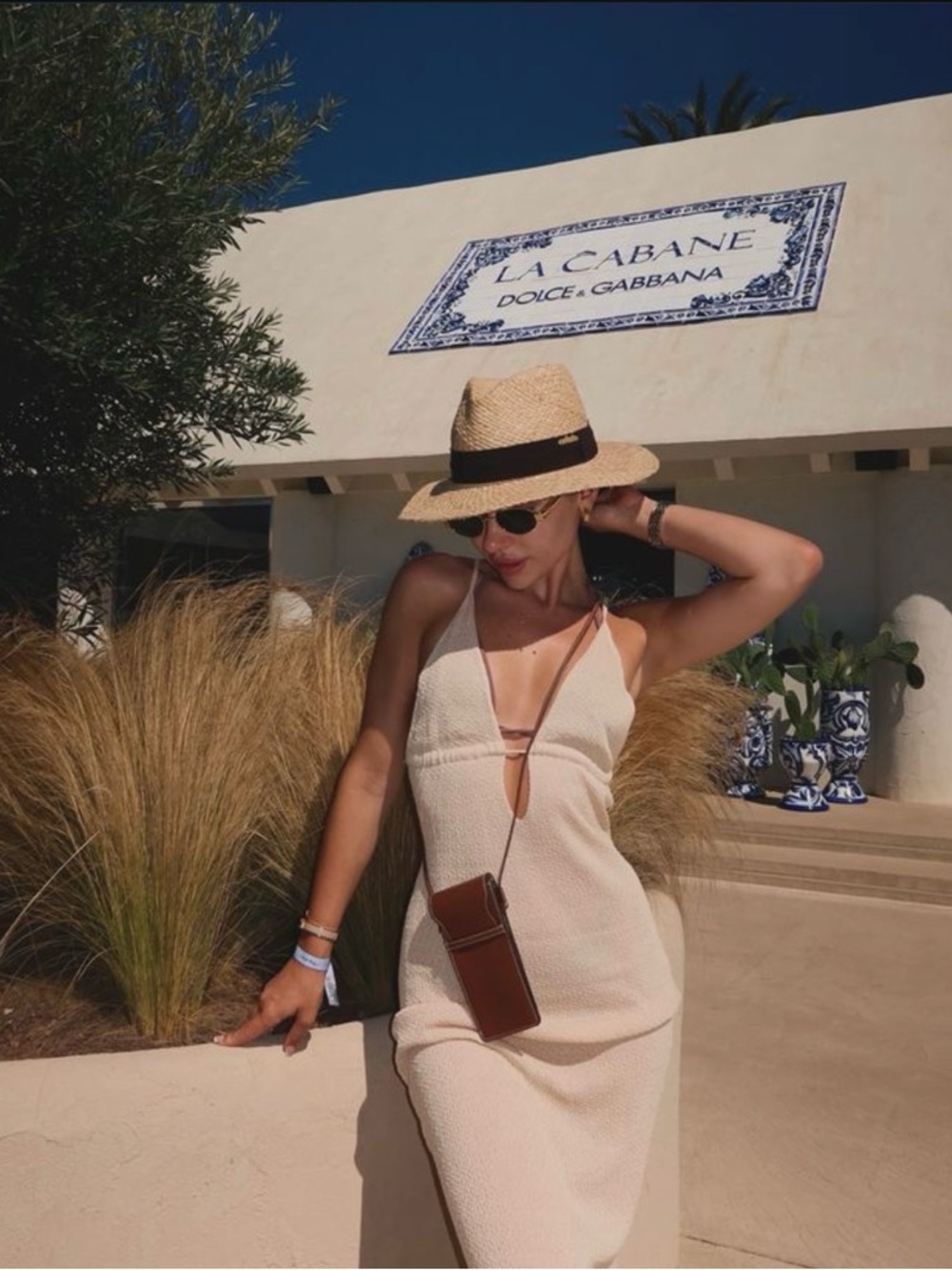 Cream Maxi Dress with Plunge Neck